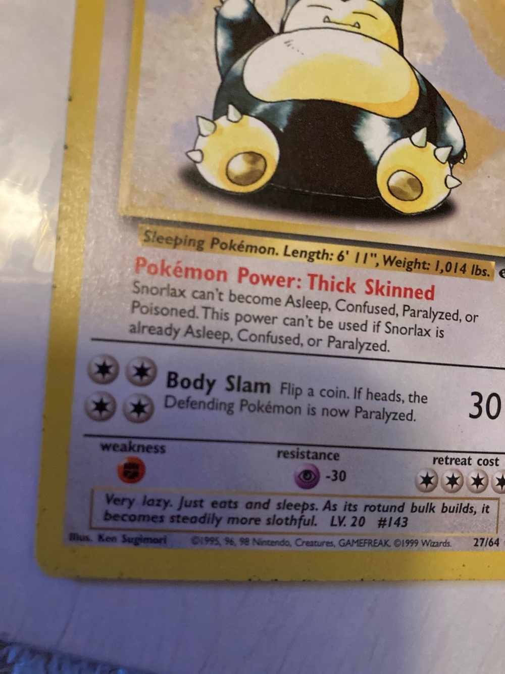 Snorlax Pokemon Card - Yellow Border (some wearing on bottom) - Picture 4 of 14
